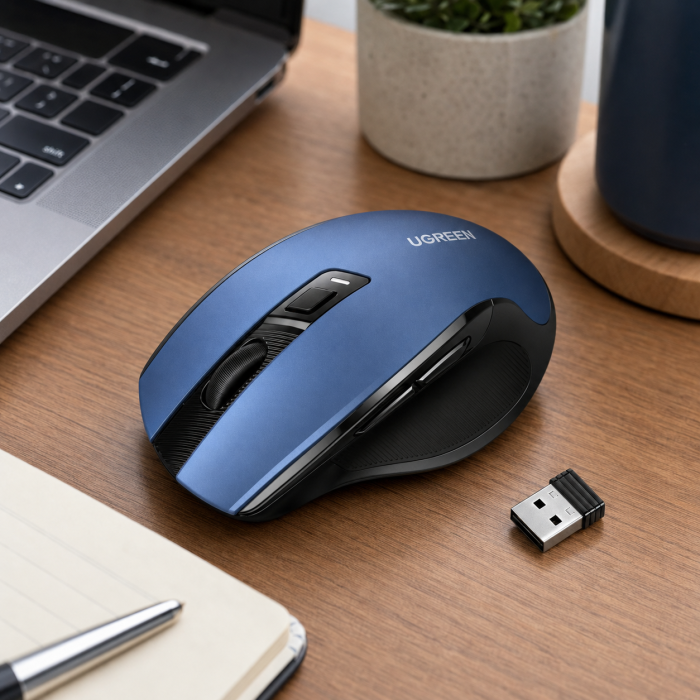 MOUSE ERGONOMICO INALAMBRICO BATERIAS AZUL UGREEN
