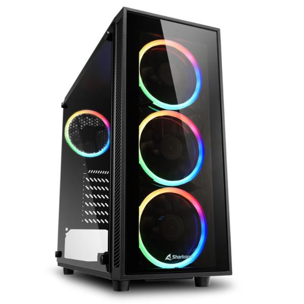 Case Sharkoon Gaming RGB Mid Tower TG4 Ventiladores 4 de 120MM con Vidrio Lateral y Frontal – Negro