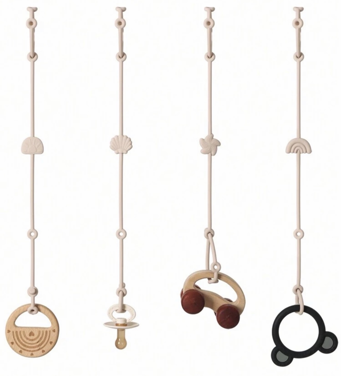 Correa de Silicona para Chupete o Juguete de Bebé (1 Unidad) – Ajustable, BPA Free, Uso en Cochecito, Silla Alta y más. Color beige