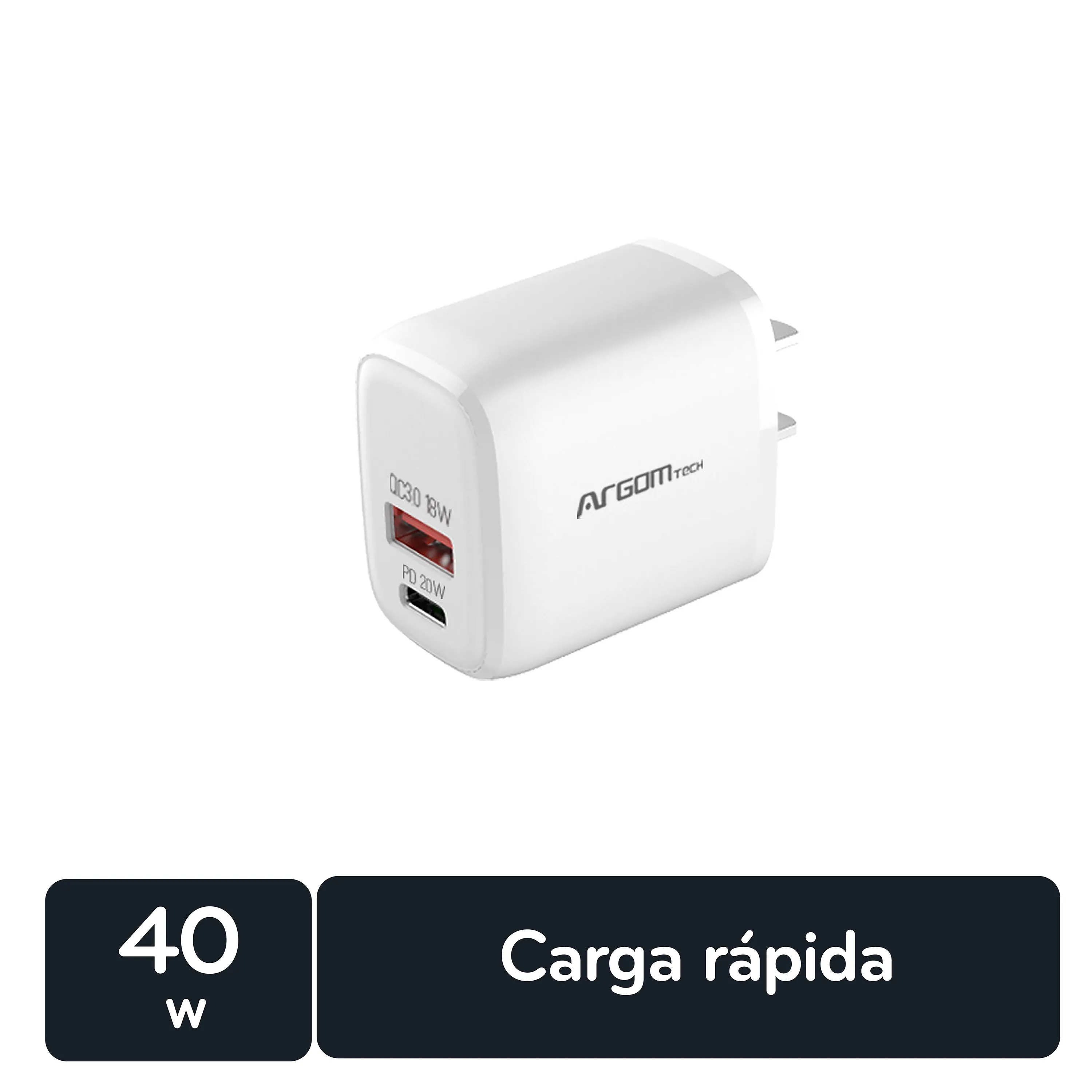 Cargador Cuo Dual Rápido Argom Type-C & USB Para Pared 20W