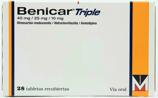 Benicar Triple, 40 mg/25 mg/10 mg, 28 tabletas recubiertas