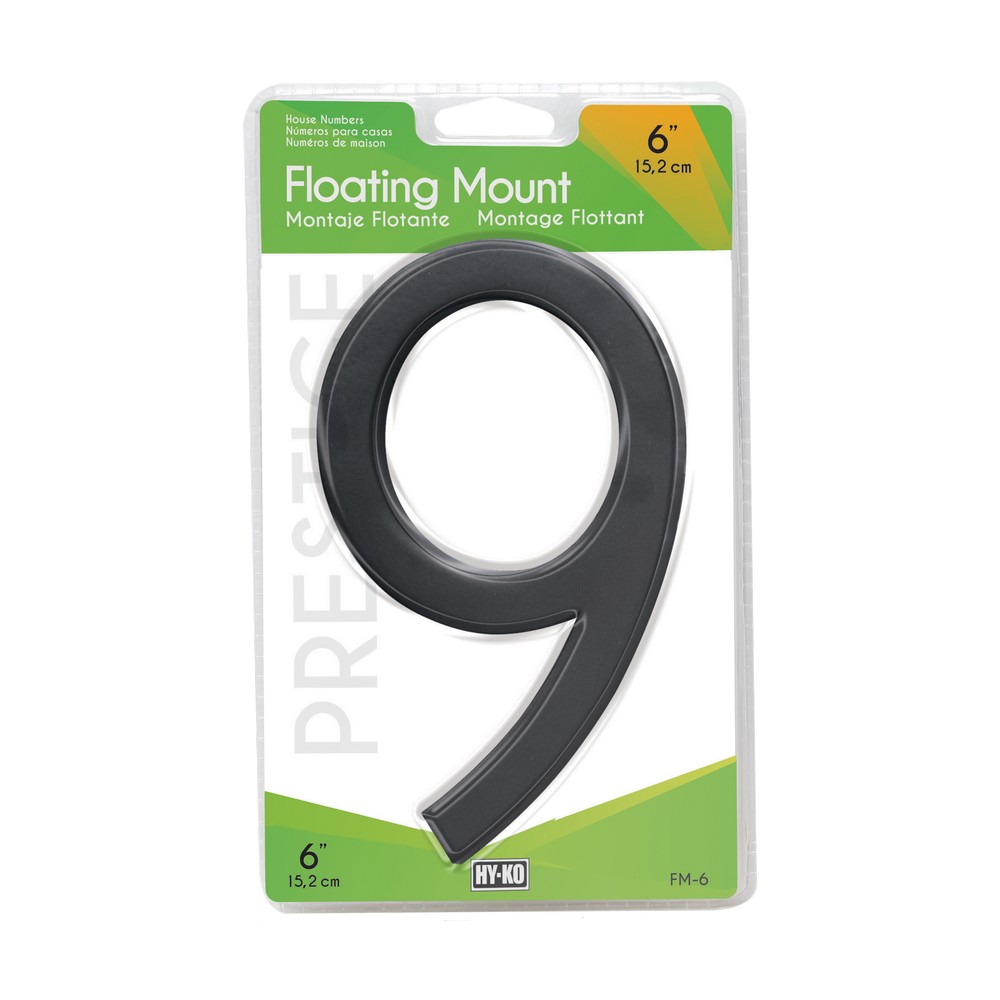 Numero 9 flotante negro de 6 in