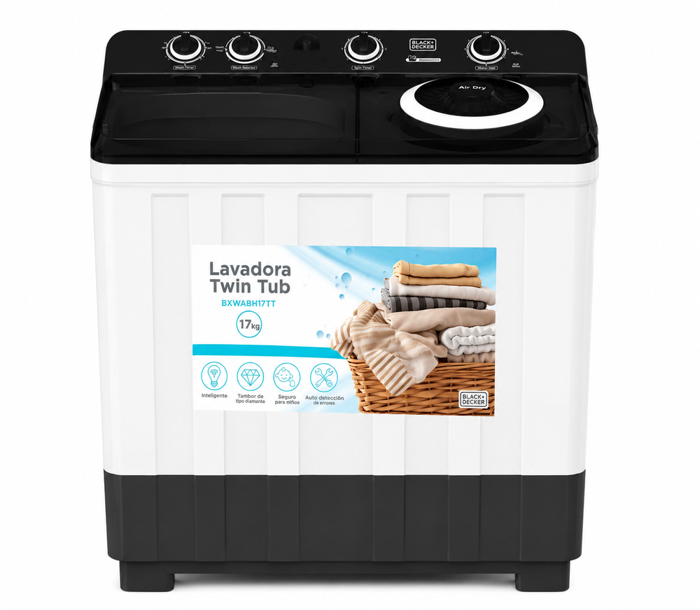 Lavadora semiautomática Black + Decker Carga Superior 17 kg Twin Tub Washer