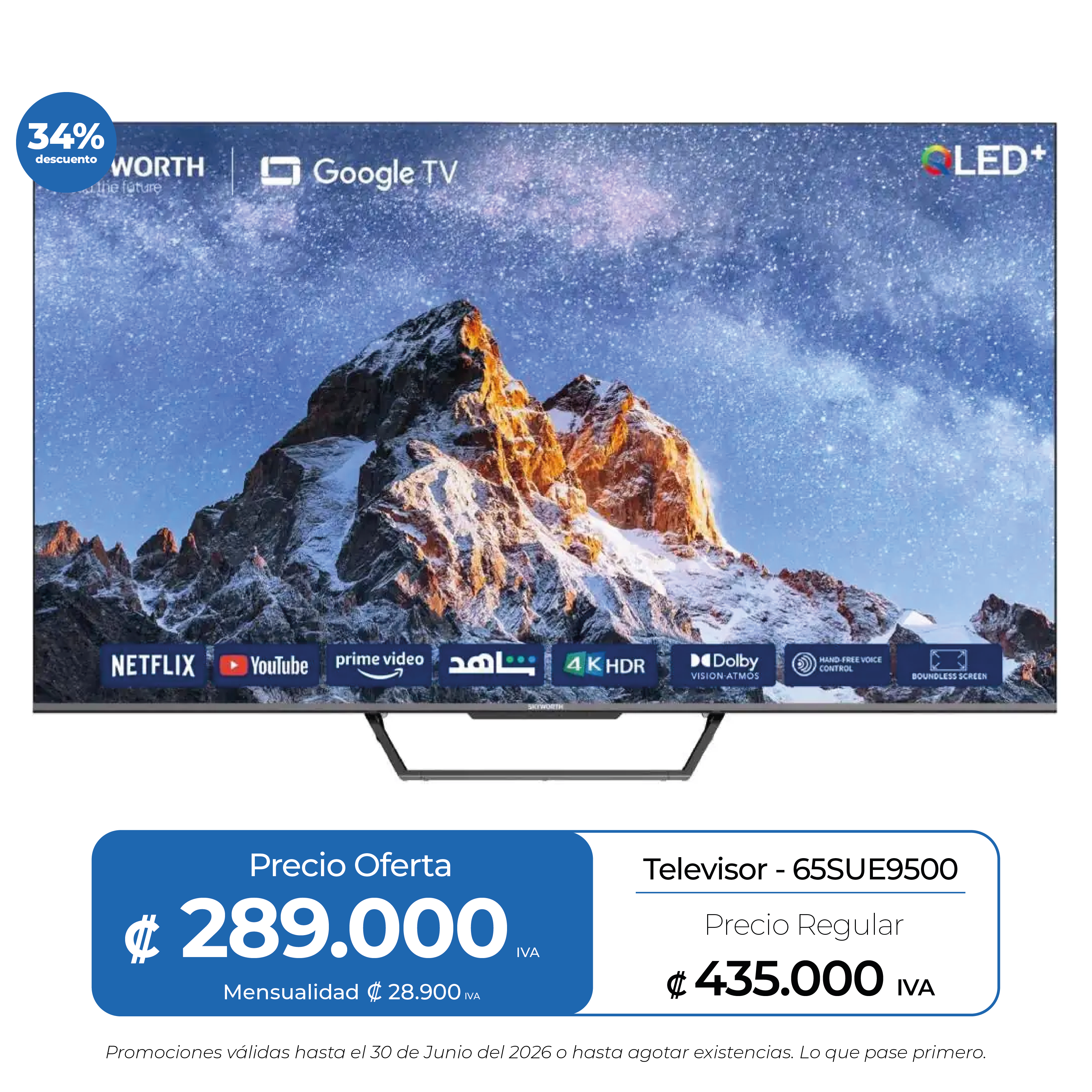 SKYWORTH – TELEVISOR QLED 65 4K GOOGLE TV VOZ SKYWORTH 3A – 65SUE9500
