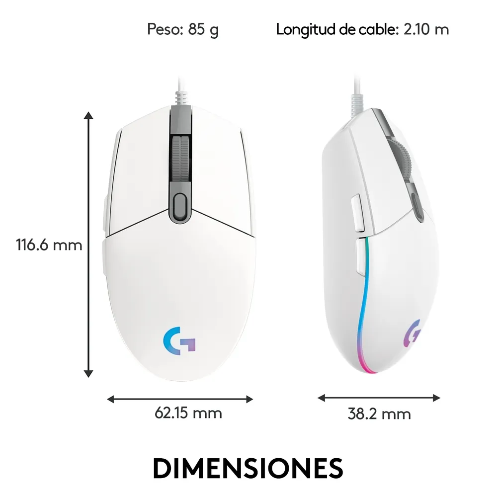 Mouse gamer Logitech G203 Lightsync Color Blanco