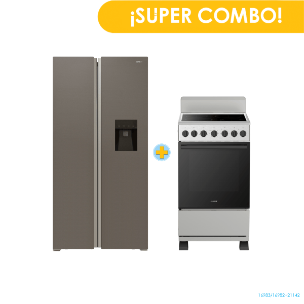 Combo SANKEY Refrigeradora SXS RF19IN91GG 19 Pies + Cocina Eléctrica PILAR 1NS4 Vitro