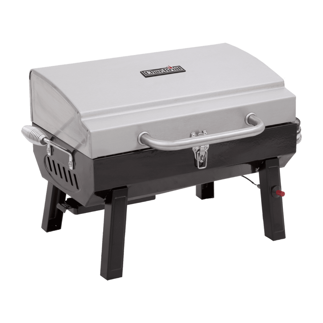CHAR-BROIL 465640214 PARRILLA A GAS PROPANO PORTATIL 1 QUEMADOR ACERO INOX CON MANGUERA ADAP NEGRA/PLATEADO