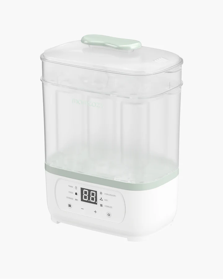 Esterilizador a vapor de biberones 8 en 1, verde y blanco