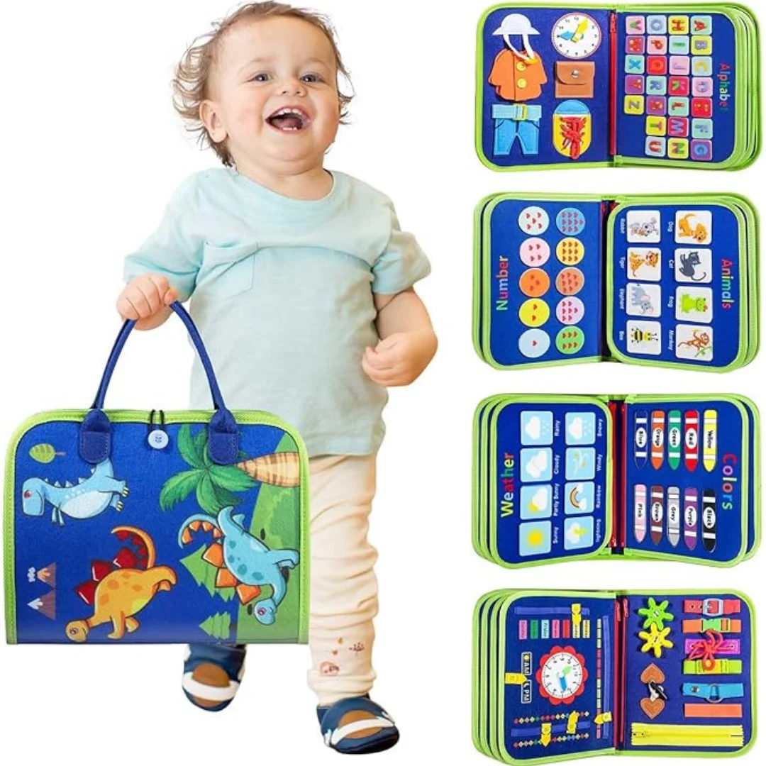 Tablero de actividades Montessori – Dinosaurios azul
