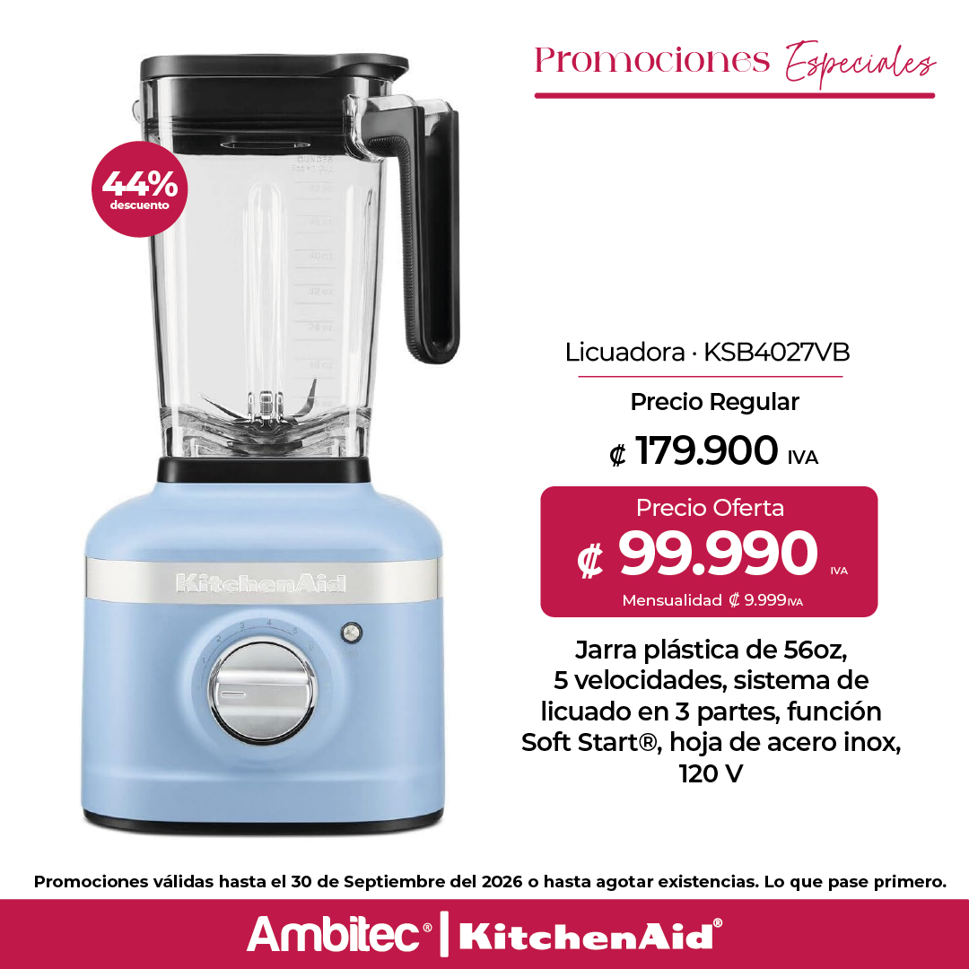 Licuadora K400 KitchenAid KSB4027VB Azul Velvet 1.6Lt, 5 velocidades