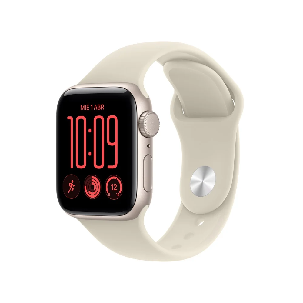 Apple Watch SE 3 GPS • Caja de aluminio blanco estelar de 40 mm • Correa deportiva color arena – S/M