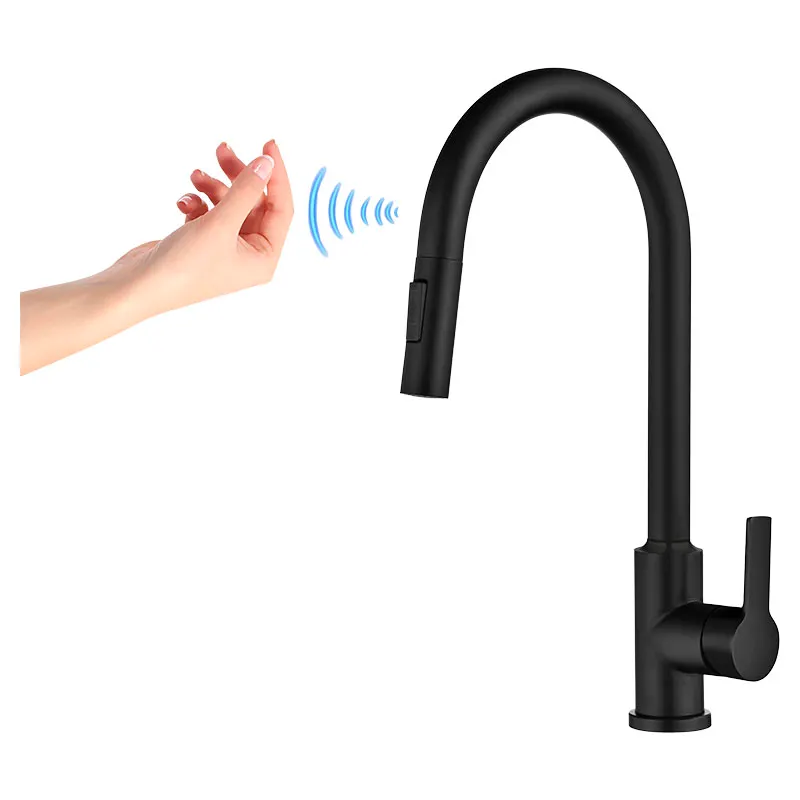 Grifo para cocina monomando cuello cisne alto Genoa negro mate con manilla palanca