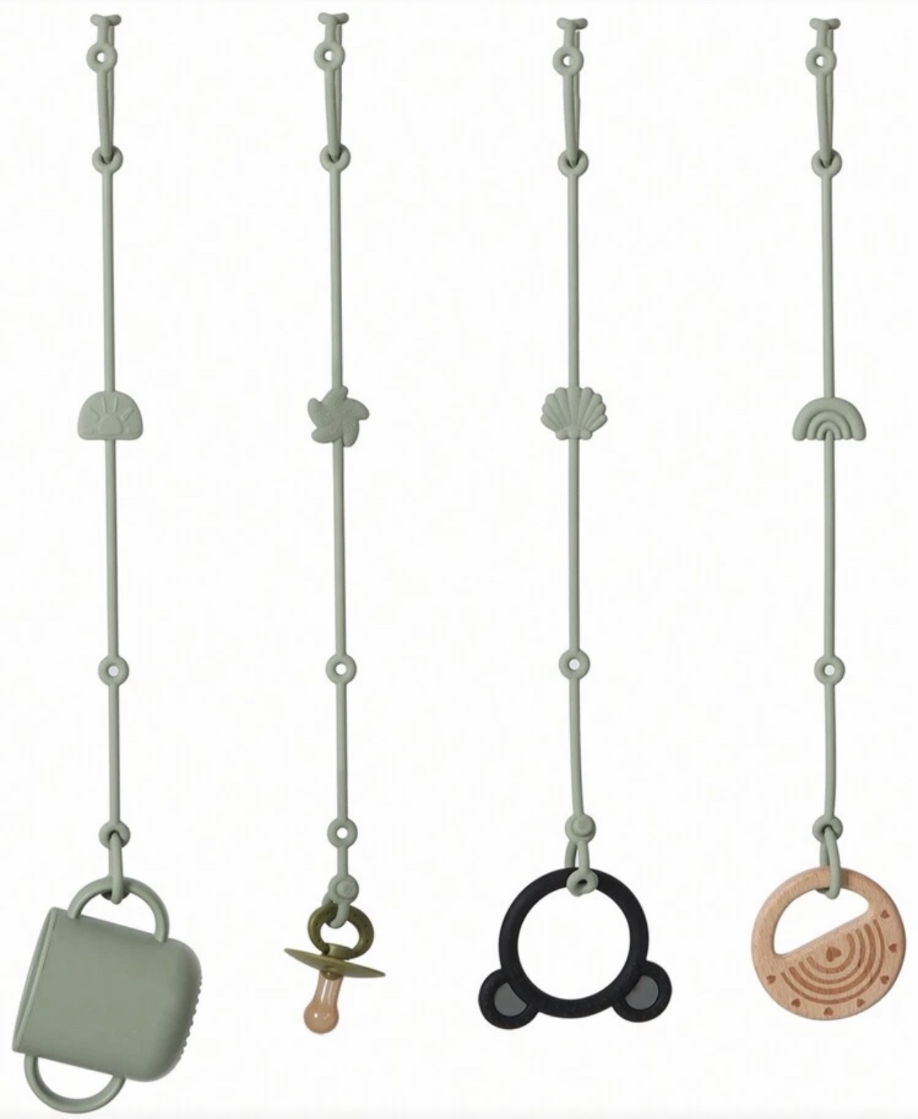 Correa de Silicona para Chupete o Juguete de Bebé (1 Unidad) – Ajustable, BPA Free, Uso en Cochecito, Silla Alta y más. Color verde
