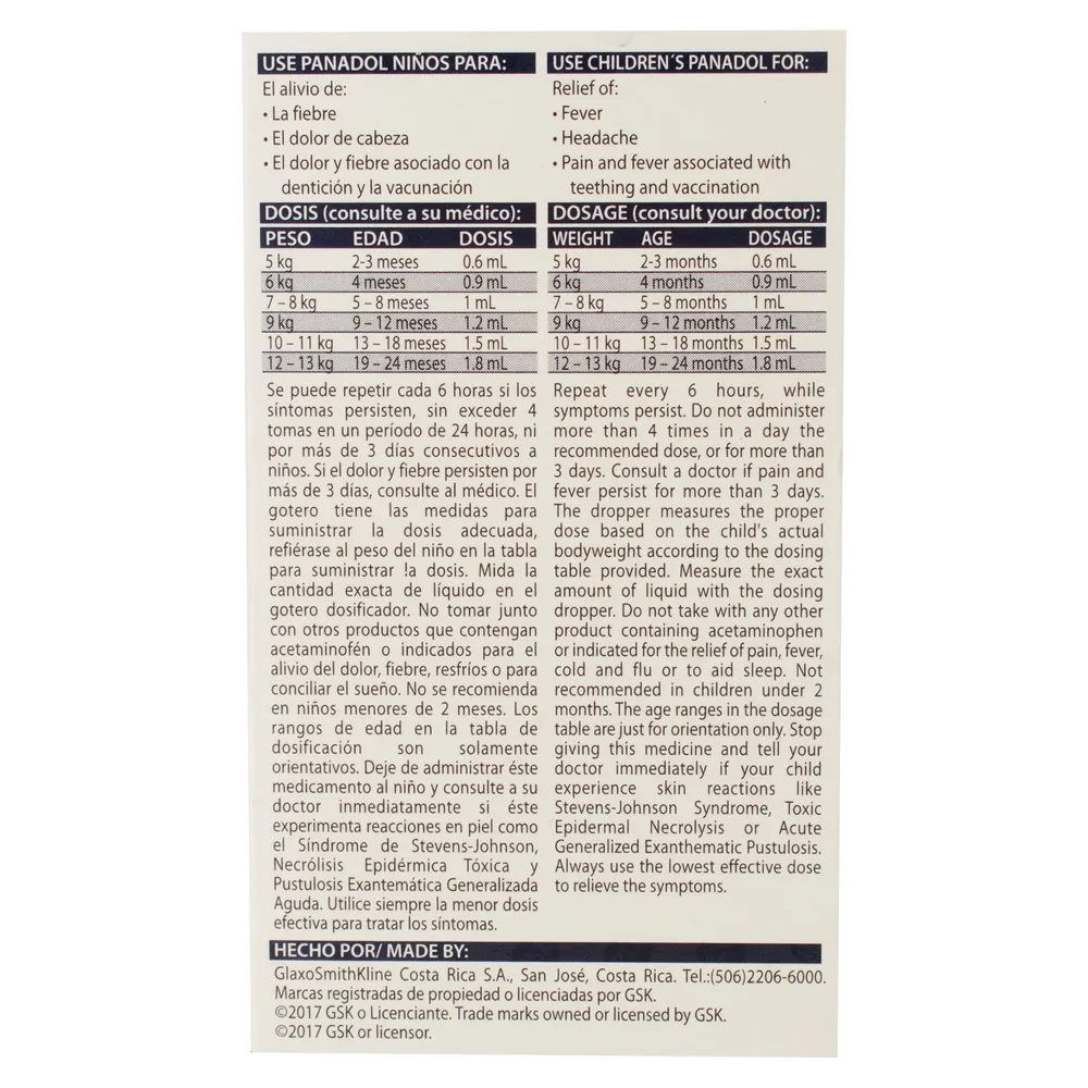 Gotas Panadol Para Bebés De 1 a 24 meses, Sabor Frambuesa -15ml