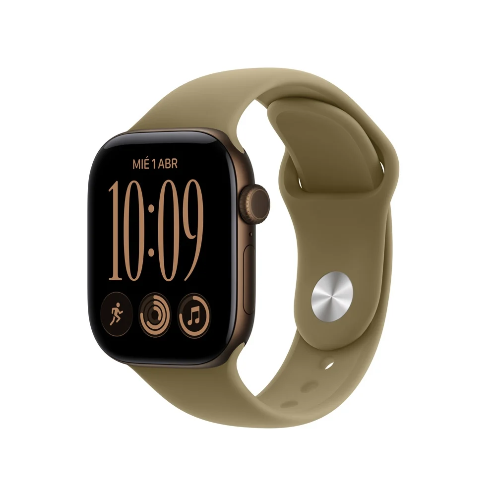 Apple Watch Series 12 GPS • Caja de aluminio color bronce oscuro de 42 mm • Correa deportiva color oliva – S/M