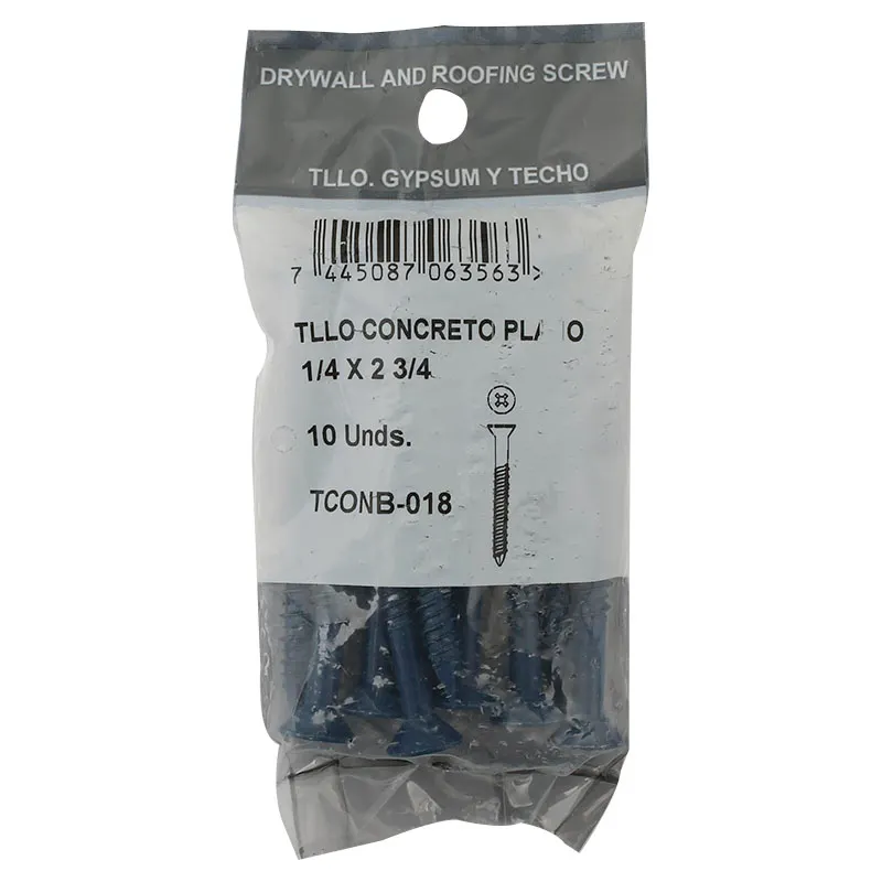 Tornillo para concreto cabeza plana 1/4" x 2 3/4" 10 uds