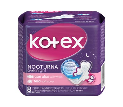 KOTEX TOALLA SANITARIA NOCTURNA CON ALAS 8 UNIDADES