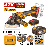 Esmeriladora 4 1/2" 2 Bateria Cargador + Disco Ingco