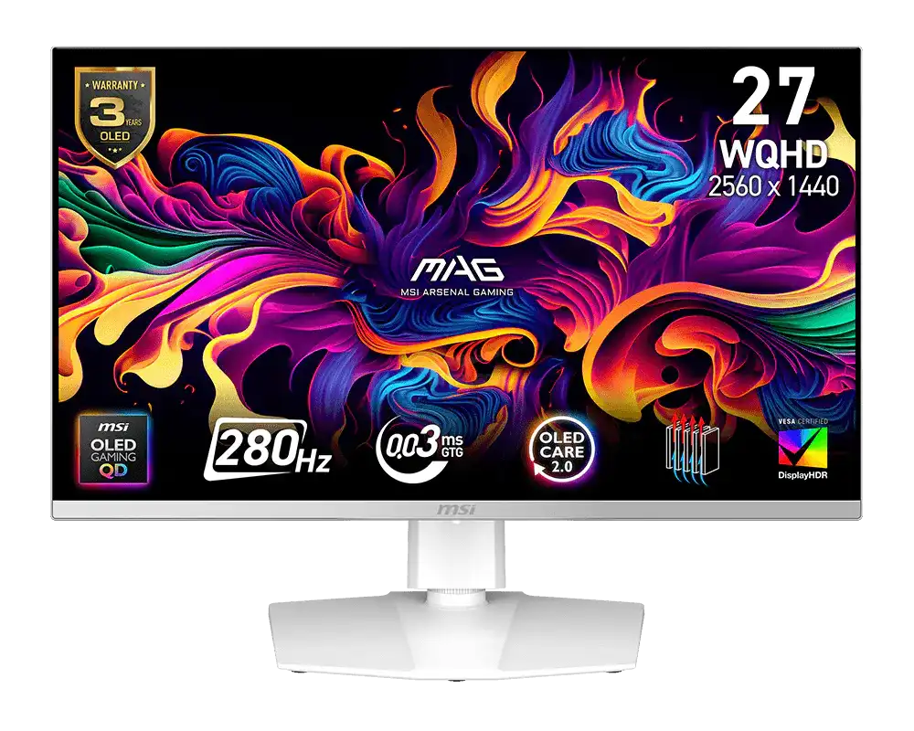 MONITOR 26.5″ MSI MAG 272QPW QD-OLED X28 0.03MS – 280HZ – 2560X1440 – BLANCO