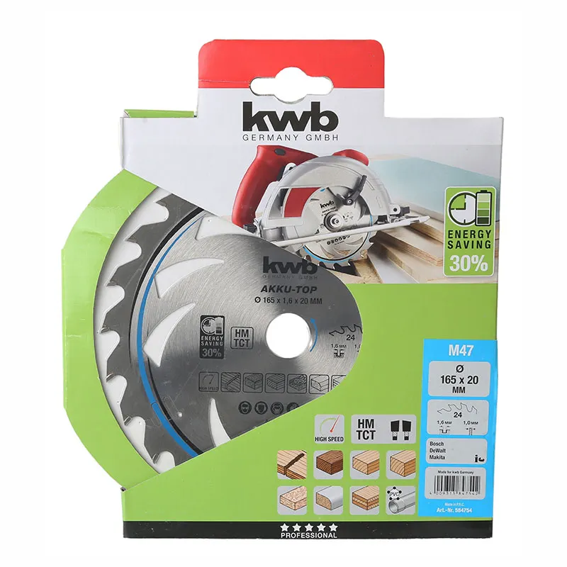 Disco de corte rápido 24 dientes 6 1/2" para madera KWB