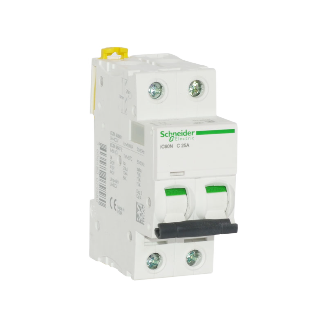 SCHNEIDER A9F74225 INTERRUPTOR TERMOMAGNETICO MONTAJE RIEL 230/440VAC 2P 25A ACTI9 IC60N CURVA C