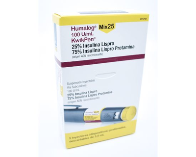 Insulina Lispro, Humalog Mix 25™ KwikPen ™, 5 cartuchos de 3 mL