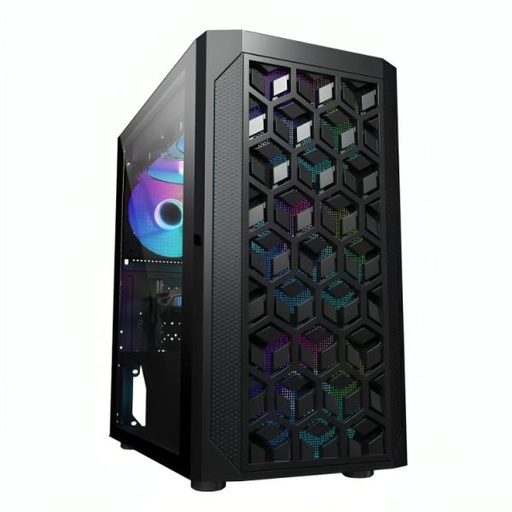 CASE GAMING EAGLE WARRIOR CG06AKRA001C MICRO ATX FRONTAL CON ABS + MESH HINGE SIN TORNILLOS VIDRIO TEMPERADO MAGNETICO CON 3 ABANICOS FCF2S7W5006C ARGB KE31240023 NEGRO