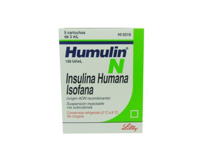 Insulina Humana Humulin N 5 cartuchos de 3 mL (Blanca)