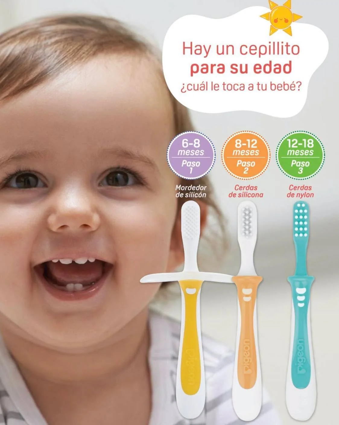 Set de 3 cepillos de dientes de entrenamiento Pigeon
