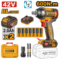 Llave Impacto 42 V 600 Nm Bateria Cargador y Acc Ingco