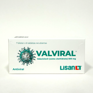 Valviral, 500 mg, 1 blister de 6 tabletas recubiertas