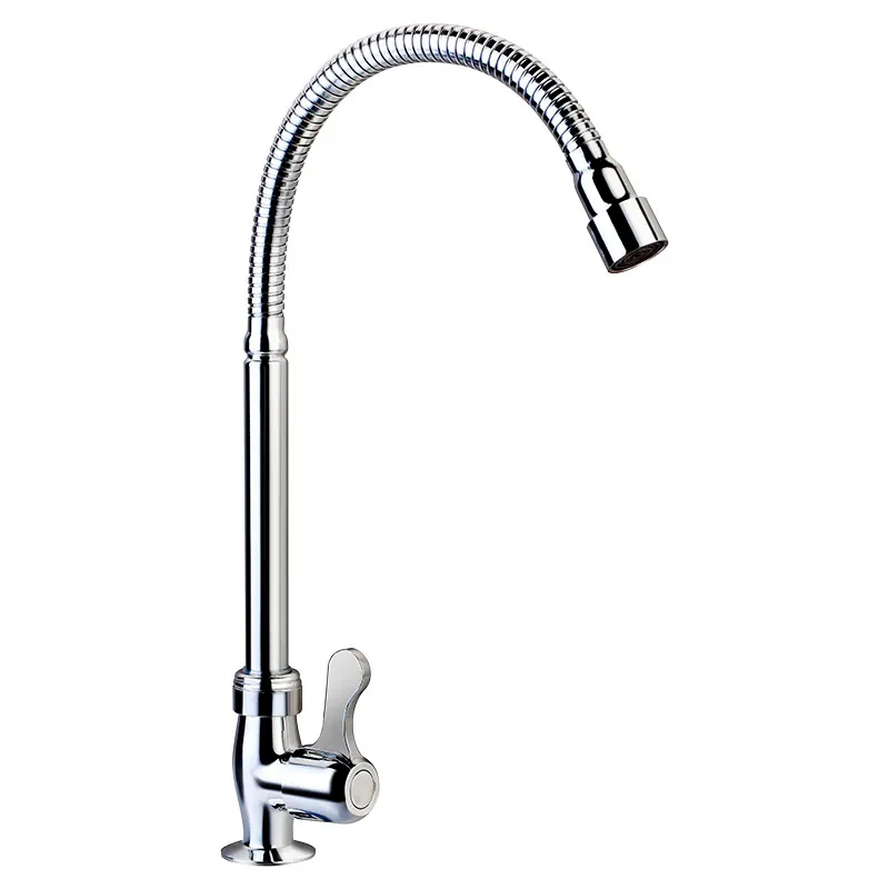 Grifo para cocina monomando cuello flexible alto plata cromado manilla palanca