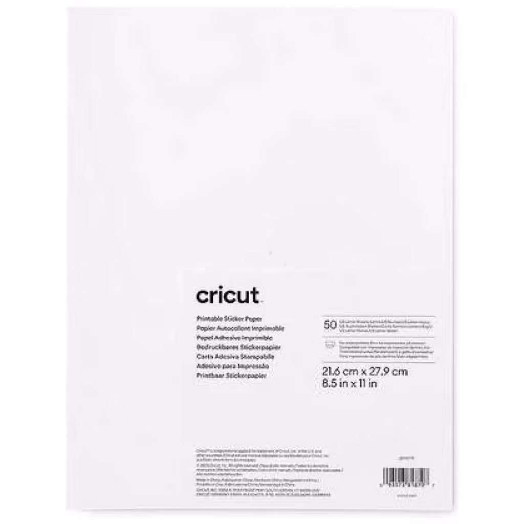 Papel adhesivo imprimible Cricut blanco 8.5×11” – 12 hojas