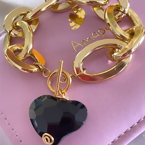 PULSERA AMAPOLA ESLABONES DIJE DE CRISTAL