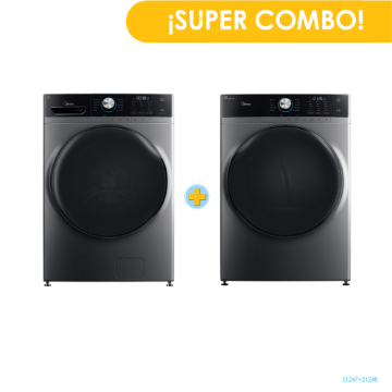 Combo MIDEA Lavadora Automática MH04W45/S-CA 21Kg + Secadora Ropa Eléctrica MH04ED80/S-CA 21Kg