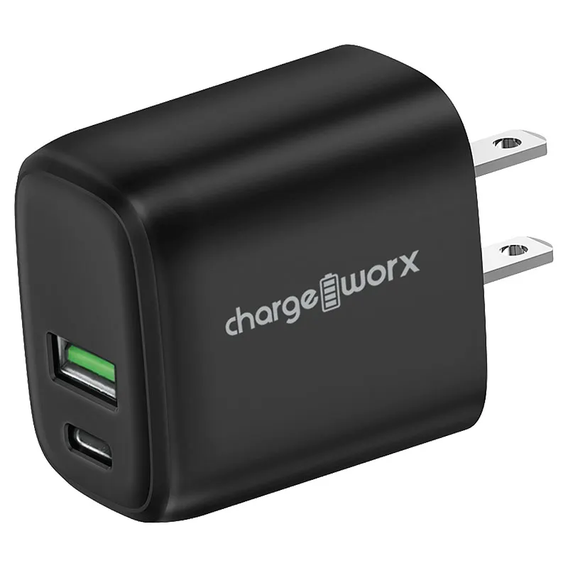 Cargador carga rápida doble puerto USB A y tipo C negro Chargeworx