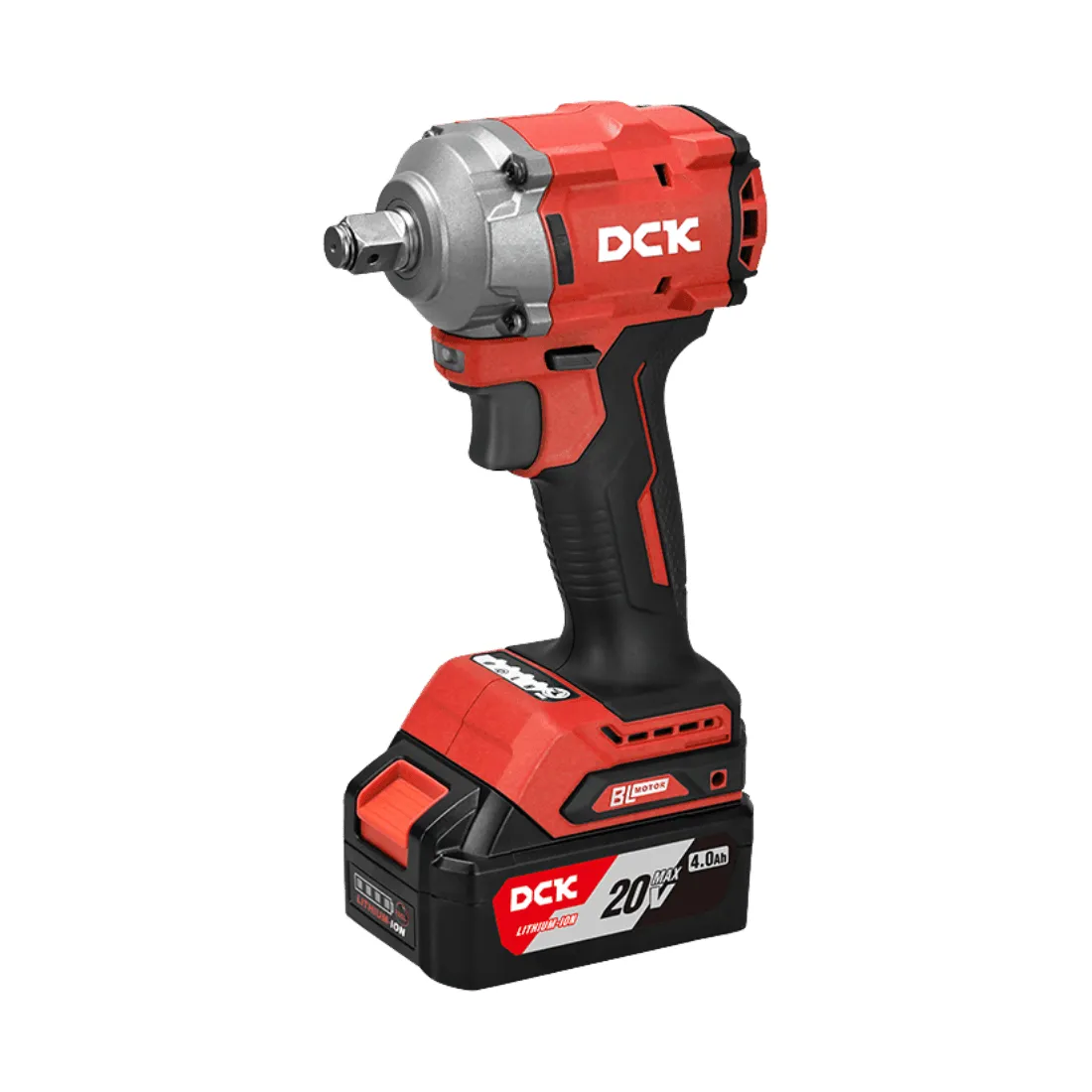 Pistola impacto 12.7mm 1/2" + atornillador impacto 6.35mm 1/4" bat 20v sin carb + 2 bat 4ah y cargador DCK