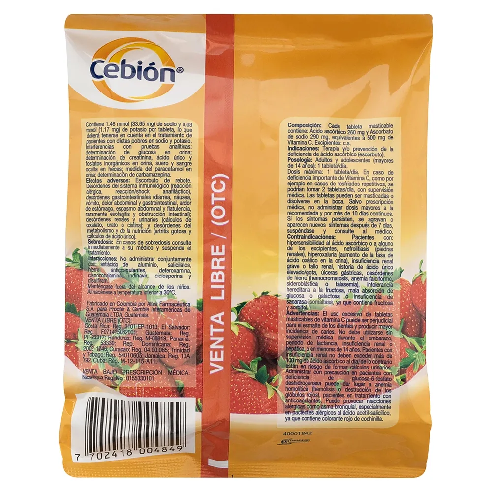 Vitaminas Cebion Masticable Fresa 12 Tabletas