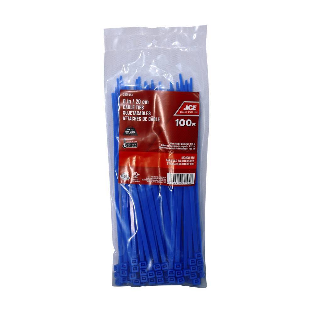 Amarra plastica 20.31cm 50lb azul pack 100