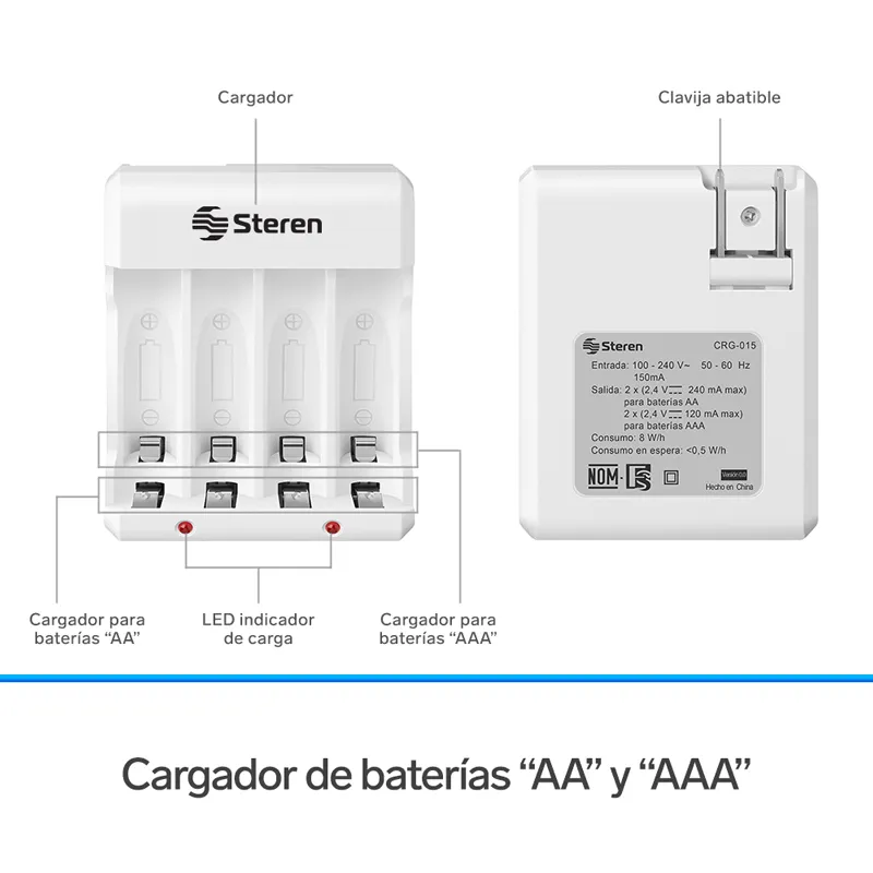 Cargador Stere de pilas AA y AAA incluye 4 pilas AA CRG-015
