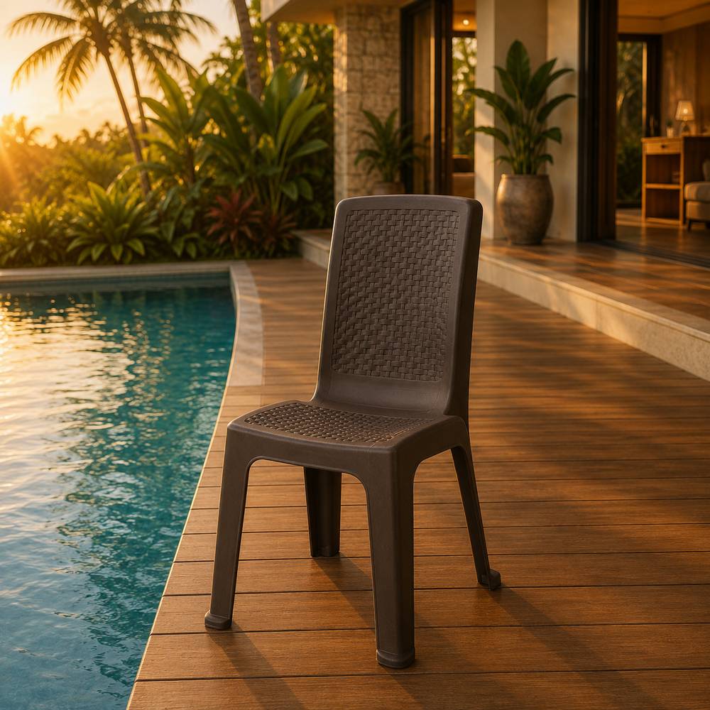 Silla plastica sin brazo rattan cafe