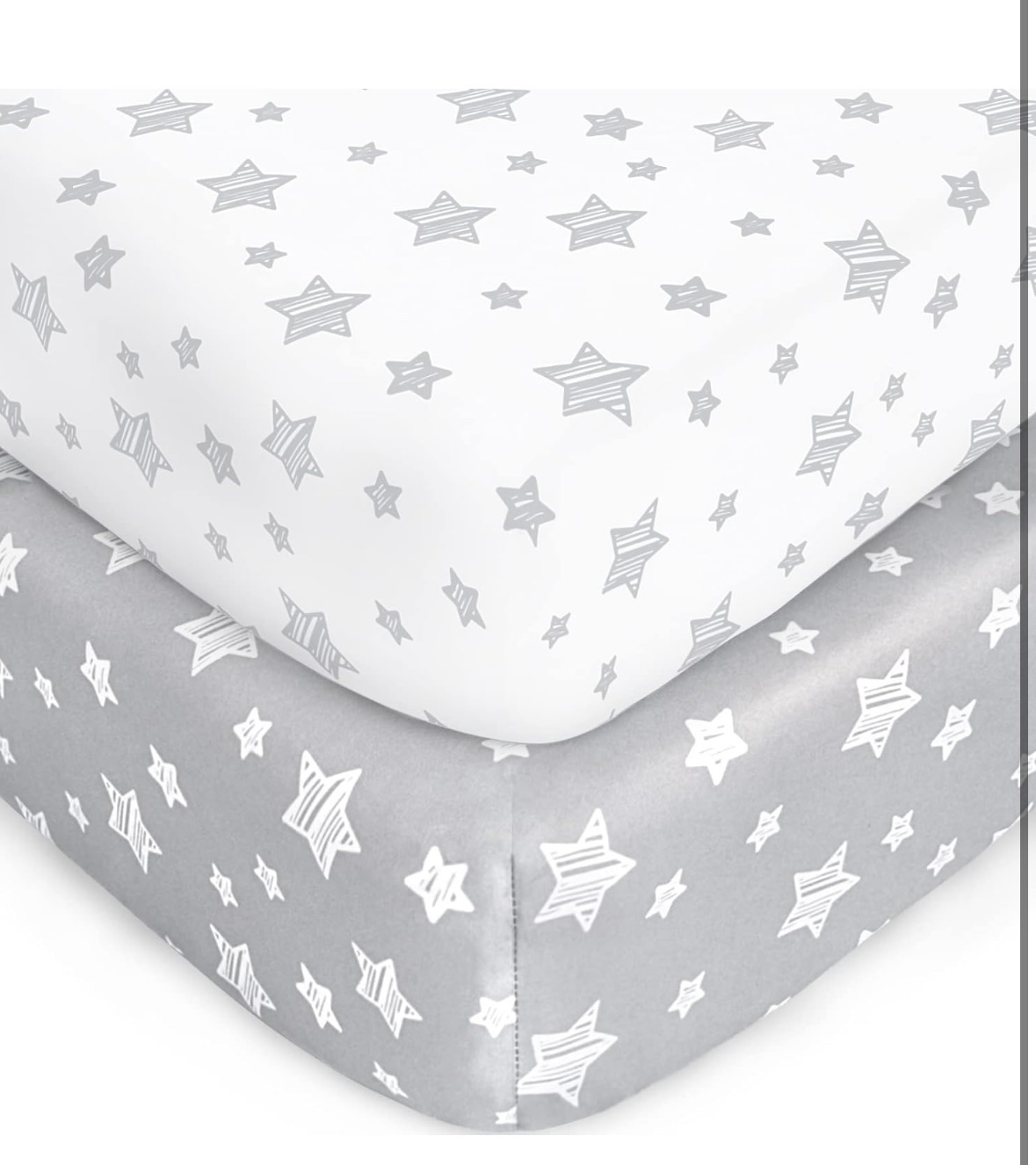 Moonsea – Sabanas de cuna para bebé, paquete de 2, ajustables para colchón estándar, suaves y transpirables, colores gris y blanco