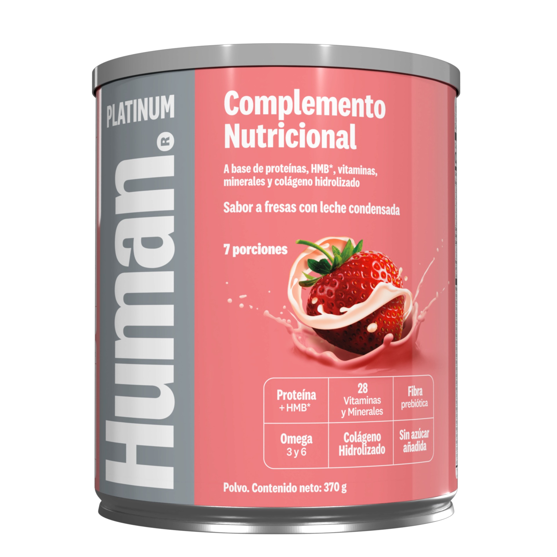 Human Platinum Fresas con Leche condensada polvo 370 gramos