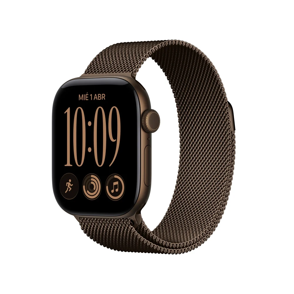Apple Watch Series 12 GPS • Caja de aluminio color bronce oscuro de 42 mm • Correa estilo milanés color bronce oscuro