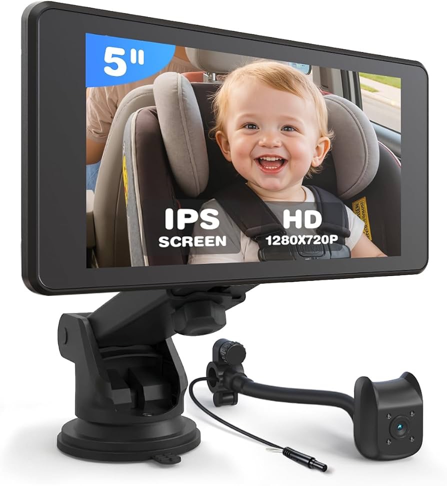 Cámara de Vigilancia para Bebé en Auto TOZING con Pantalla HD de 5”, Visión Nocturna y Zoom 3X