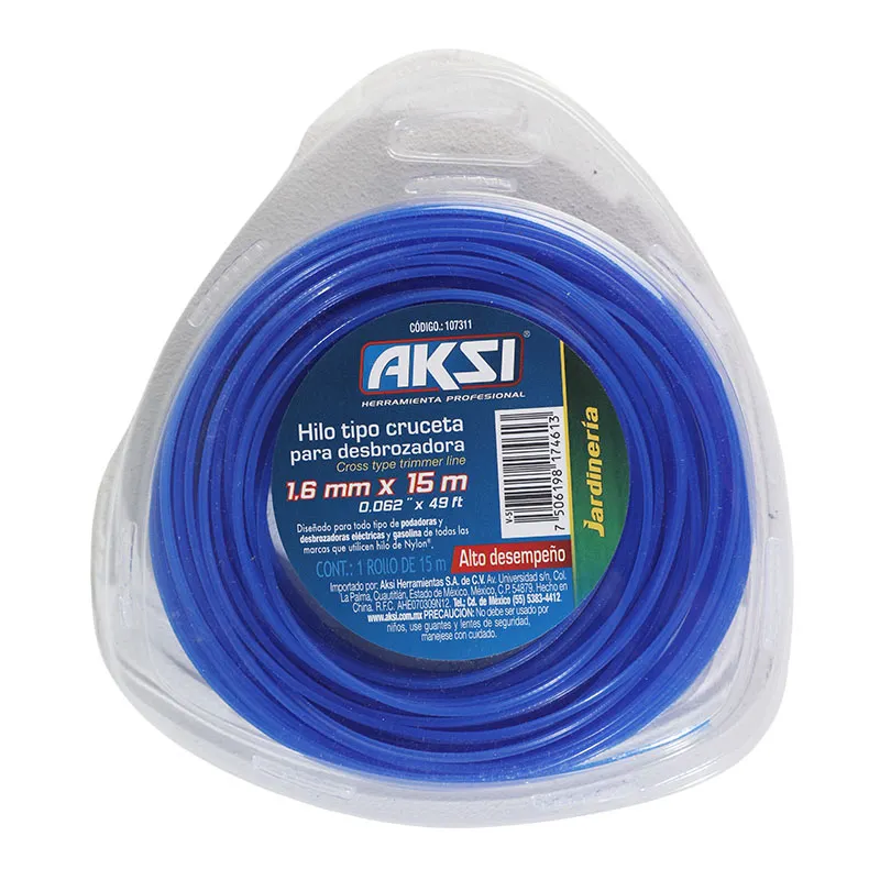 Hilo nylon para desbrozadora tipo cruceta 1,6 mm x 15 m