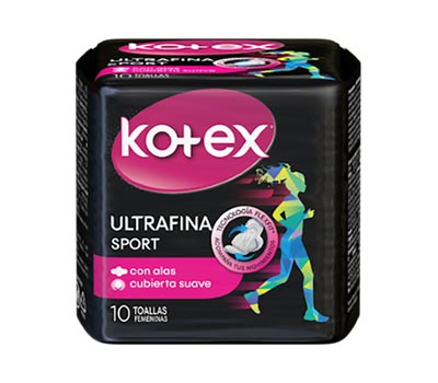 KOTEX TOALLA SANITARIA SPORT ULTRAFINA 10 UNIDADES