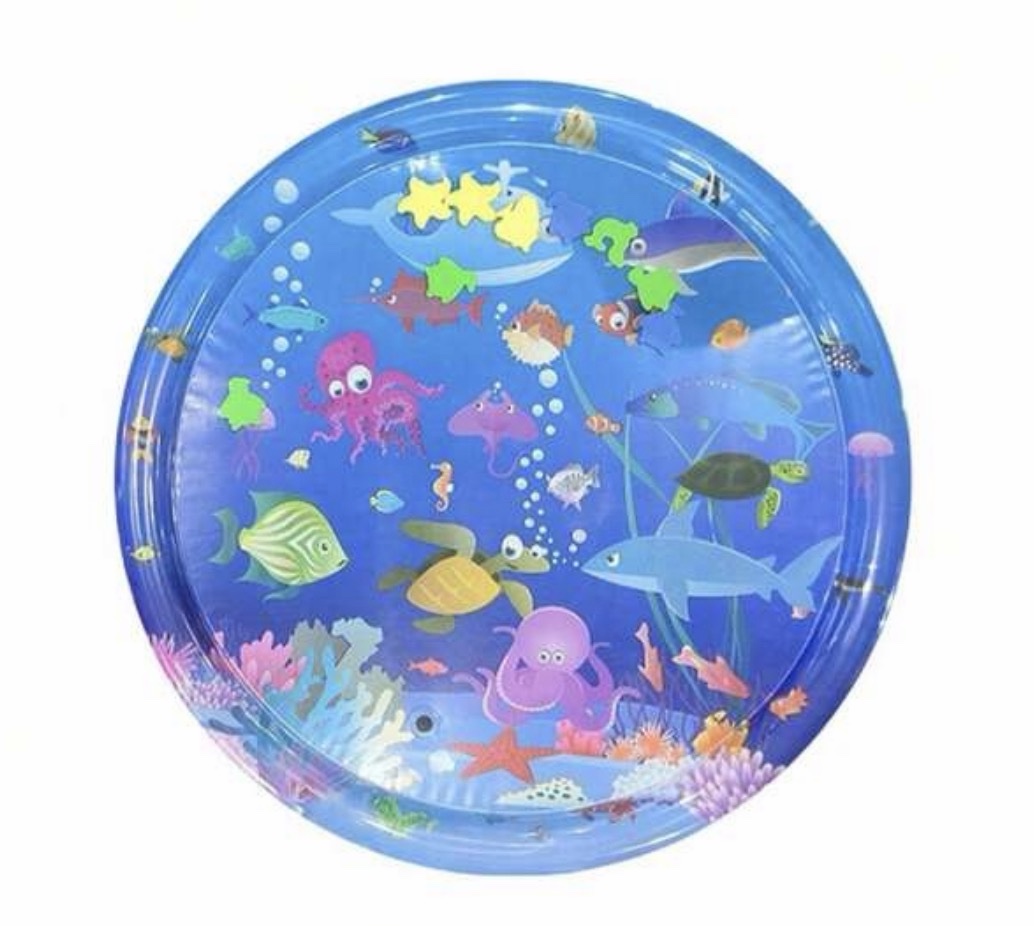 Alfombra sensorial de agua interactiva, gruesa y refrescante, con peces para el juego de niños 95cm diámetro, animales marinos
