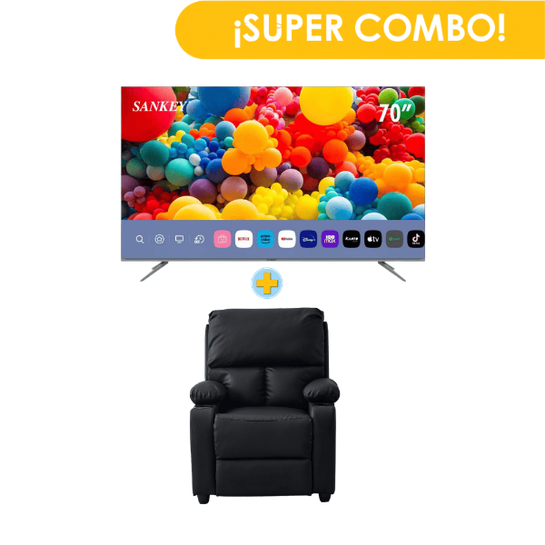 Combo Sillón Reclinable HUNTER H650 + Pantalla SANKEY 70" CLEDQ-70IW27 Smart
