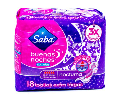 Toallas sanitarias buenas noches extra largas con alas 8 toallas
